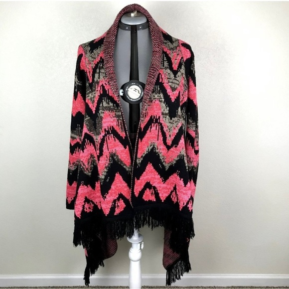 Voom By Joy Han Cardigan Women's Large Vintage 90s Open Front Fringe High Low - Picture 1 of 6